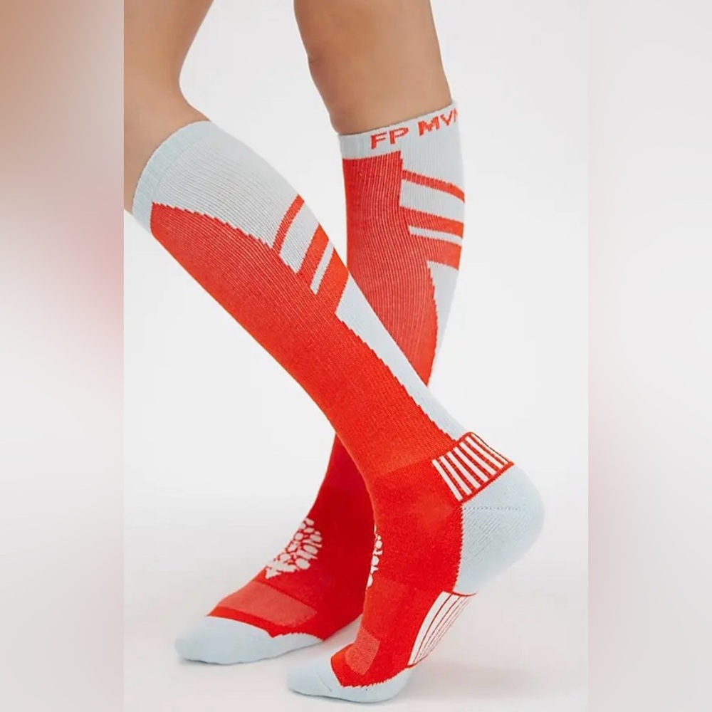 A65-Free People Ski Party Compression Socks - Orange Combo